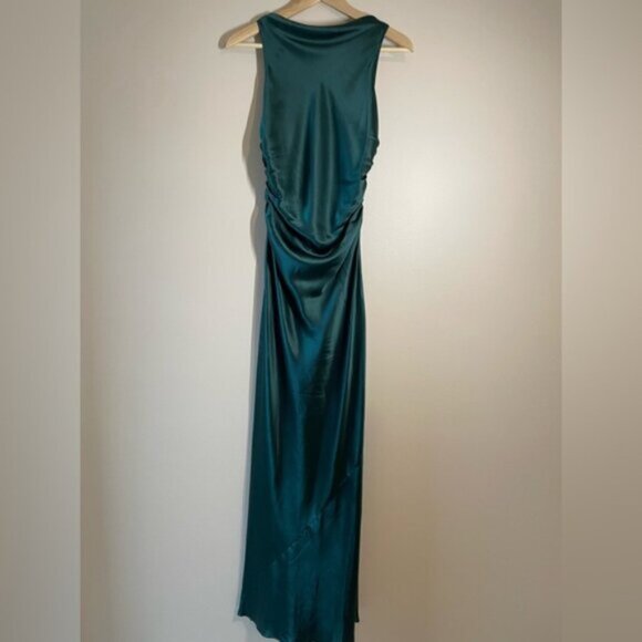 NEW Reformation Anaiis Long Silk Dress Forest Dark Green | US 6 UK 10 - Picture 4 of 14